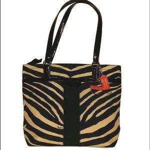Coach NWOT Signature Black/Tan Zebra Small Tote